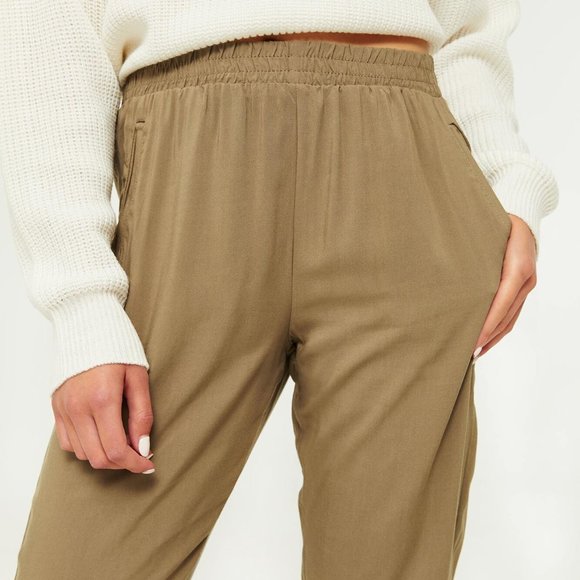 $5 Add-on | Rayon high waisted khaki joggers (M) - Picture 1 of 12